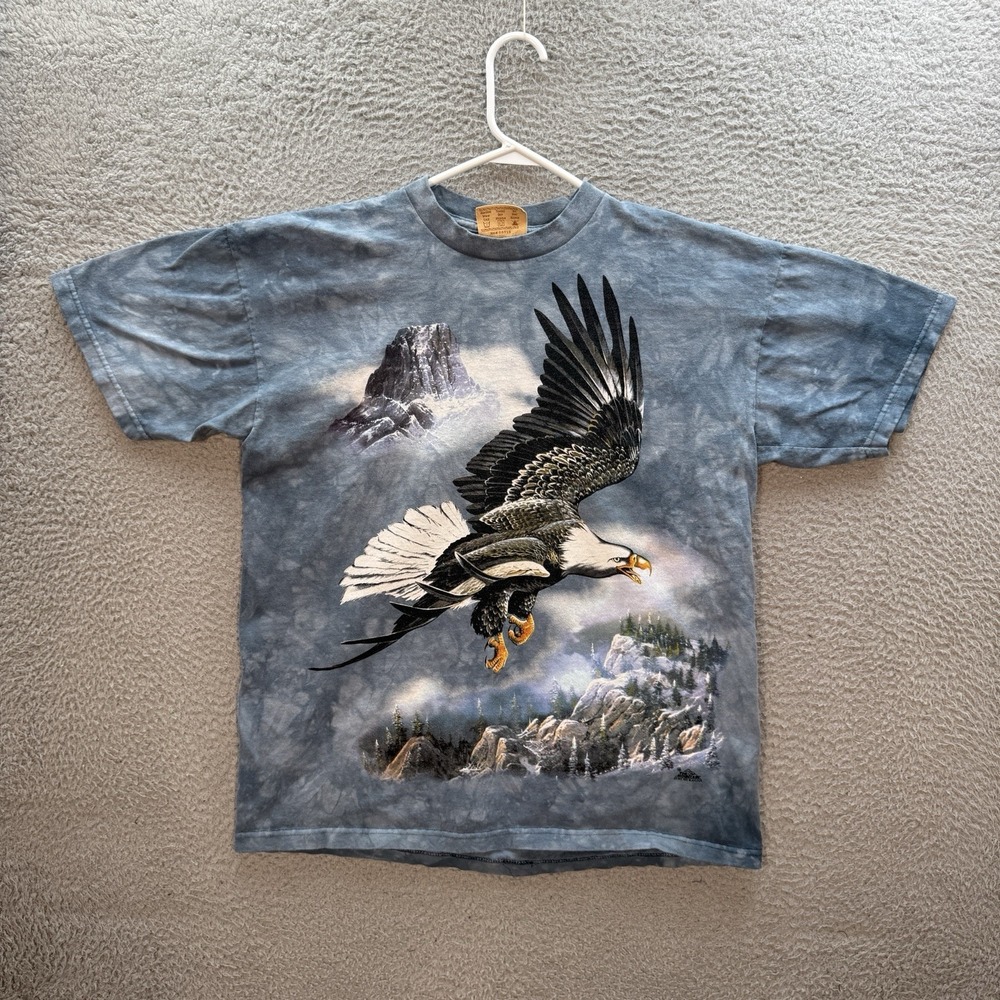 Vintage The Mountain Shirt Adult Medium Blue Tie Dye Nature Grunge Biker 90s Y2K